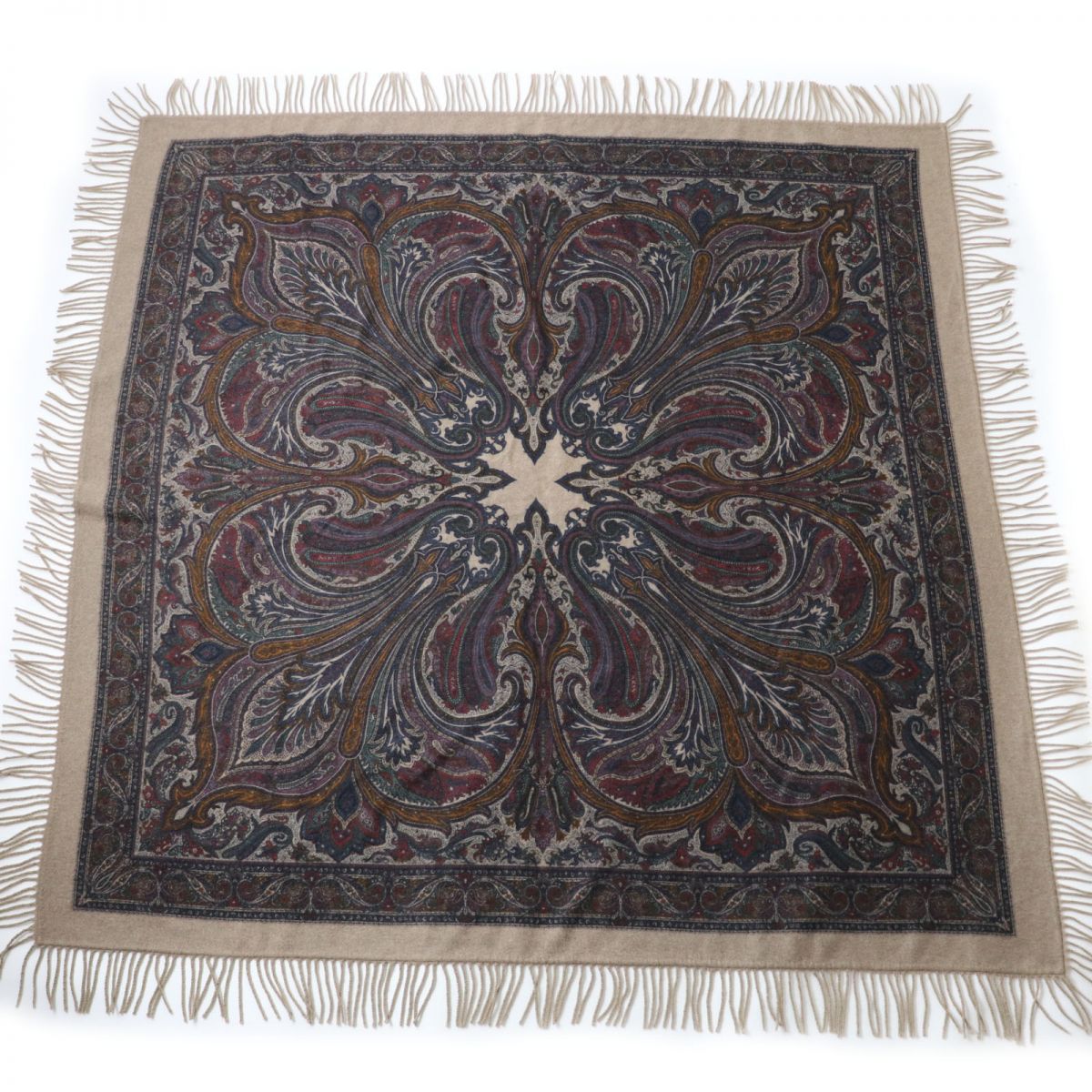 ロロピアーナLoro Pianaカシミヤ100%ペイズリー総柄フリンジストール