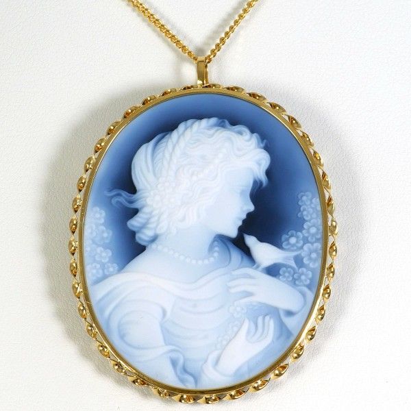 K18YG ネックレス necklace ブローチ brooch ストーンカメオ カード鑑別書 総重量約26.6g 約50cm