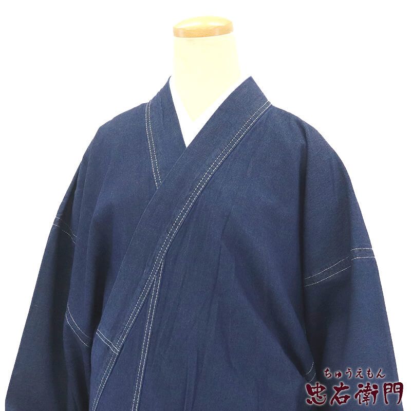 デニム着物 男性用 メンズ デニム インディゴ 無地 身丈145cm 裄丈70.5cm カジュアル S～Mサイズ相当