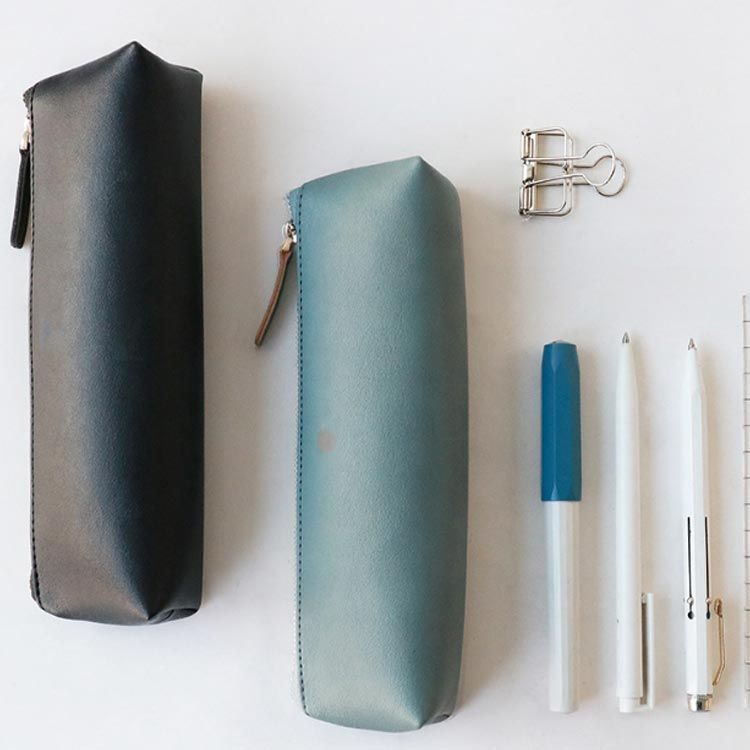 スリム シンプル レザー 筆箱 ポーチ ビジネス 韓国 高校 ペンケース