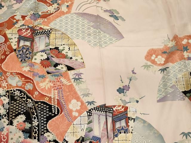 平和屋着物□豪華振袖 駒刺繍 地紙重ね御所車花文 暈し染め 金銀彩  