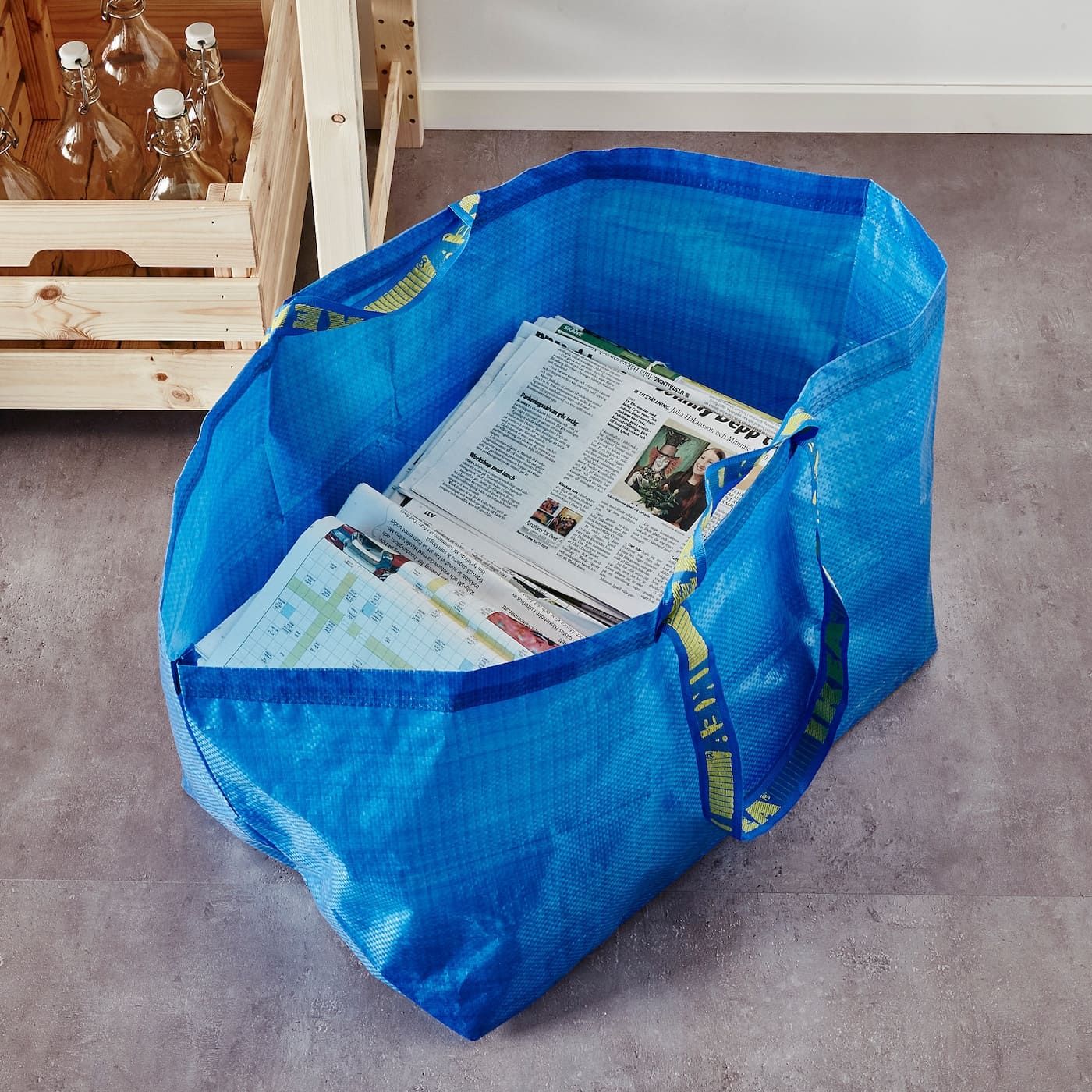 IKEA バッグ FRAKTA 55x37x35cm イケア Lサイズ フラクタ キャリーバッグ 71L 鞄 手さげ かばん バック ブルー エコ ユニセックス ユ00582