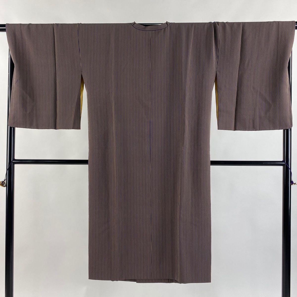 道行 身丈121cm 裄丈71.5cm L 和装コート 角衿 縦縞 濃紫 正絹 秀品
