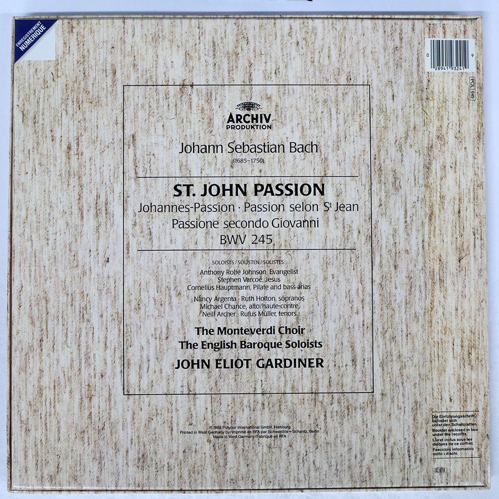 ドイツ盤 ジョンエリオットガーディナー/バッハ ヨハネ受難曲/ARCHIV