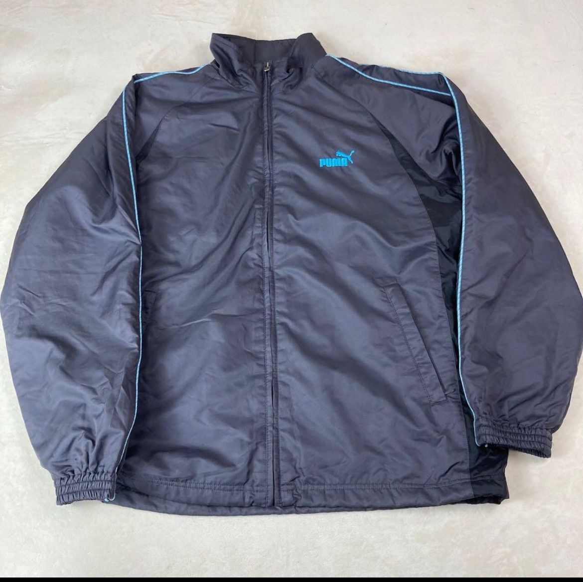 美品 プーマ セットアップ ジャージ L 裏地柄付 グレー×水色ストライプ
