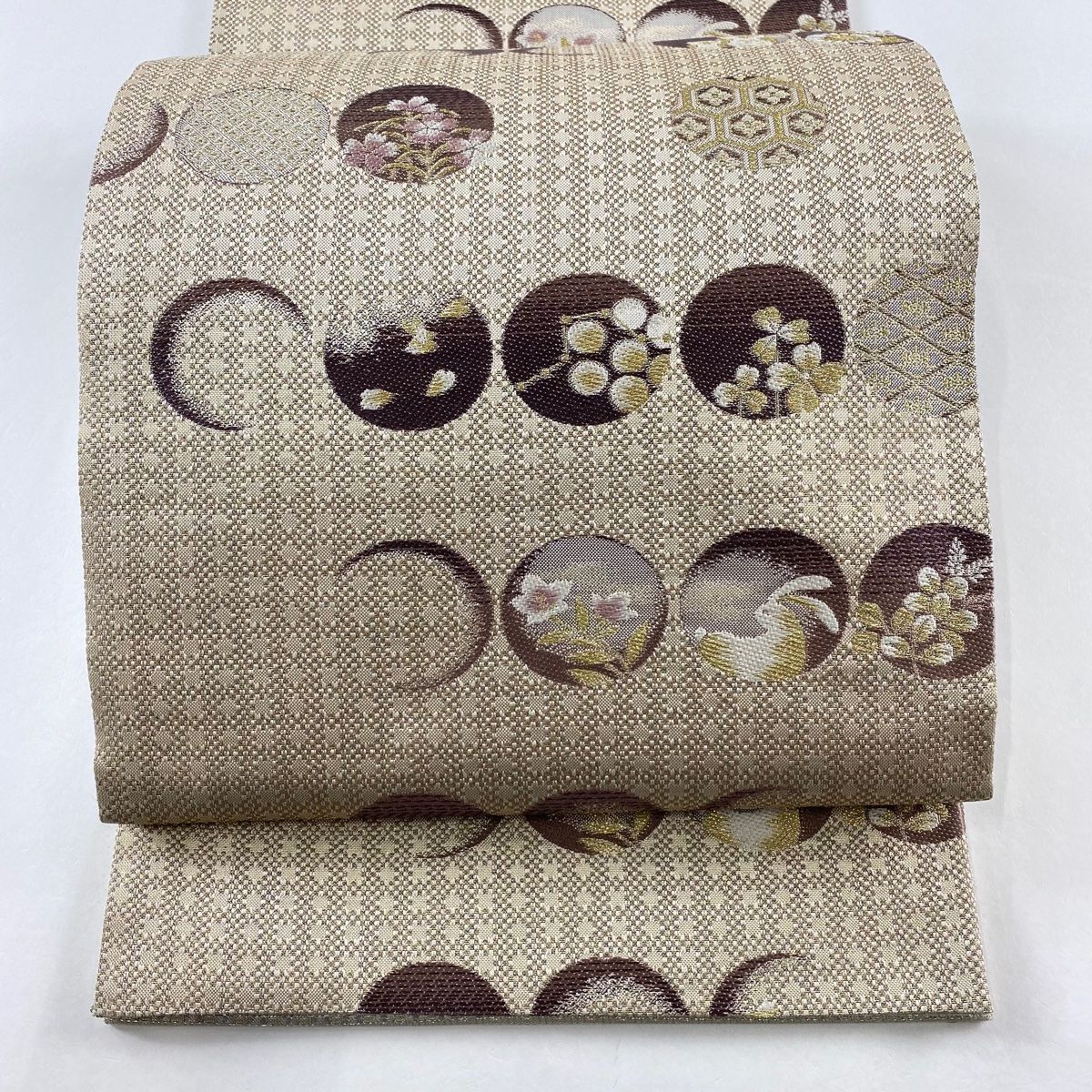 【最終値下げ!!】402mn72◆花唐草 透かし織 名古屋帯◆美品 名古屋帯 美品 秀品 花唐草 花唐草 金銀糸 黒 正絹｜中古・古着