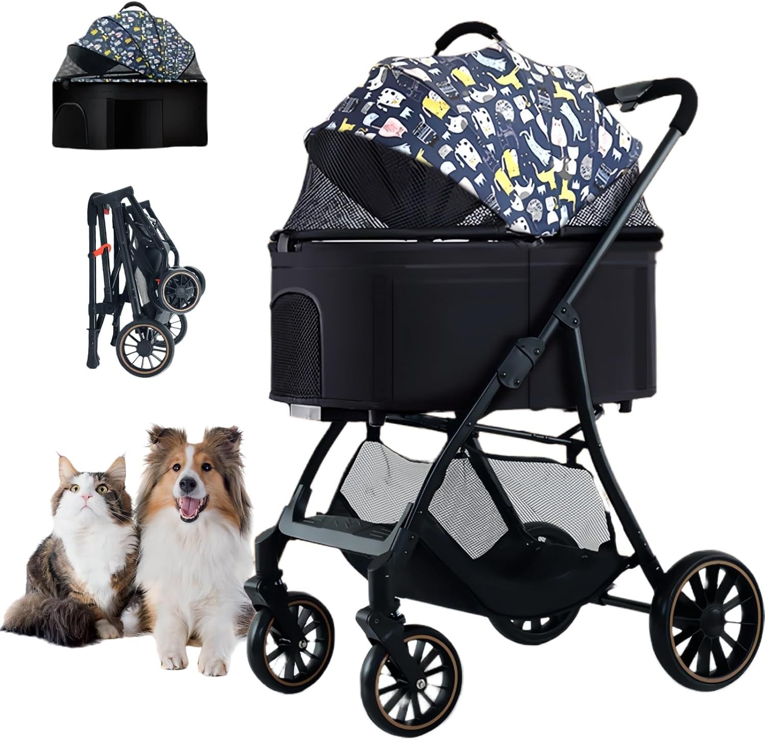 TopGTzolun 犬用 ペットカート 中型犬 バギー 多頭 分離型 軽量 コンパクト 折り畳みわんタッチ2way ペットカート ペットキャリーカート2匹 最大荷重30KG 付日本語説明書 (747-ブルーキャッツ)