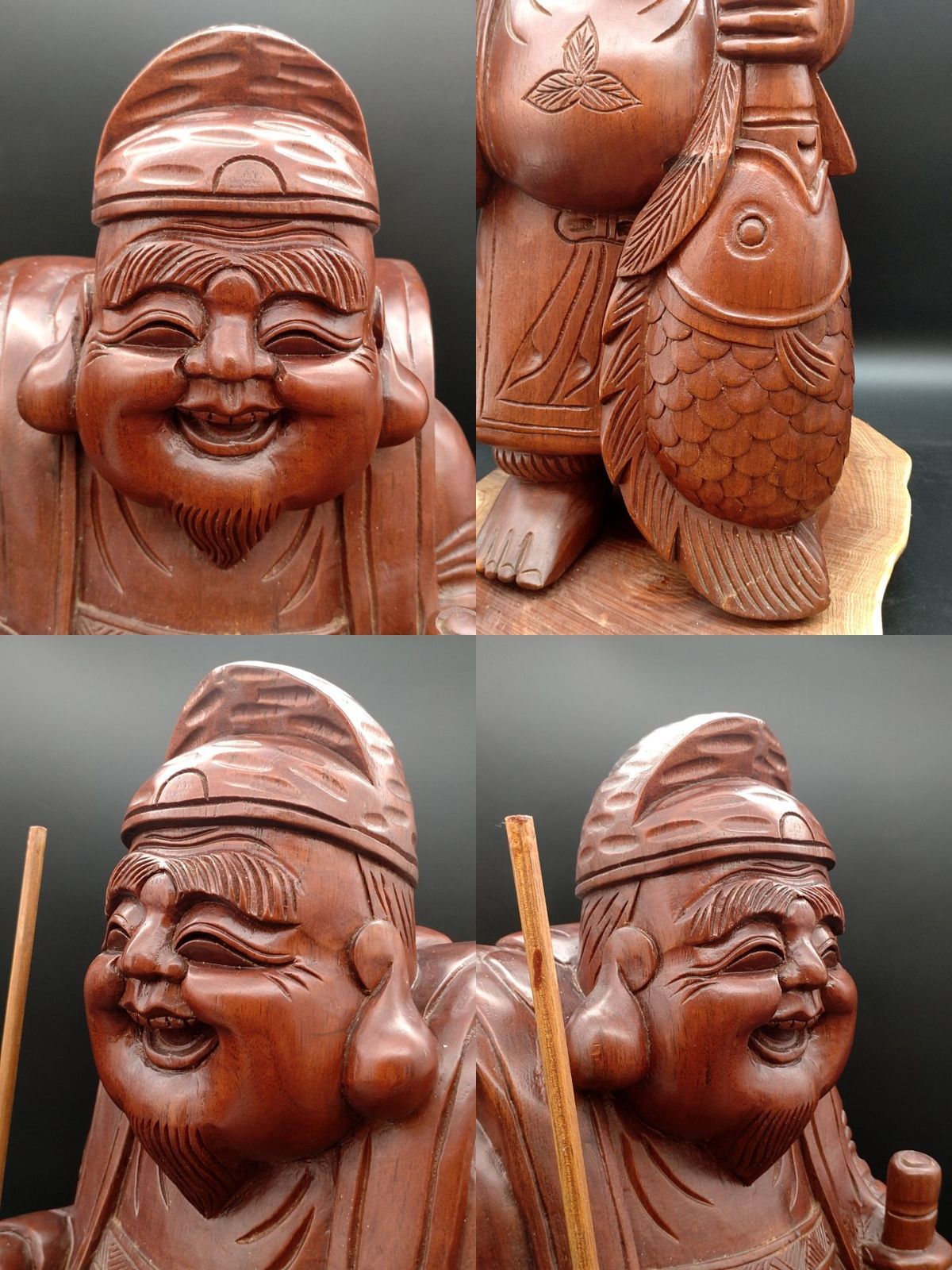 大黒様恵比寿様木彫り特大サイズ天然木台座縁起物時代物商売繁盛