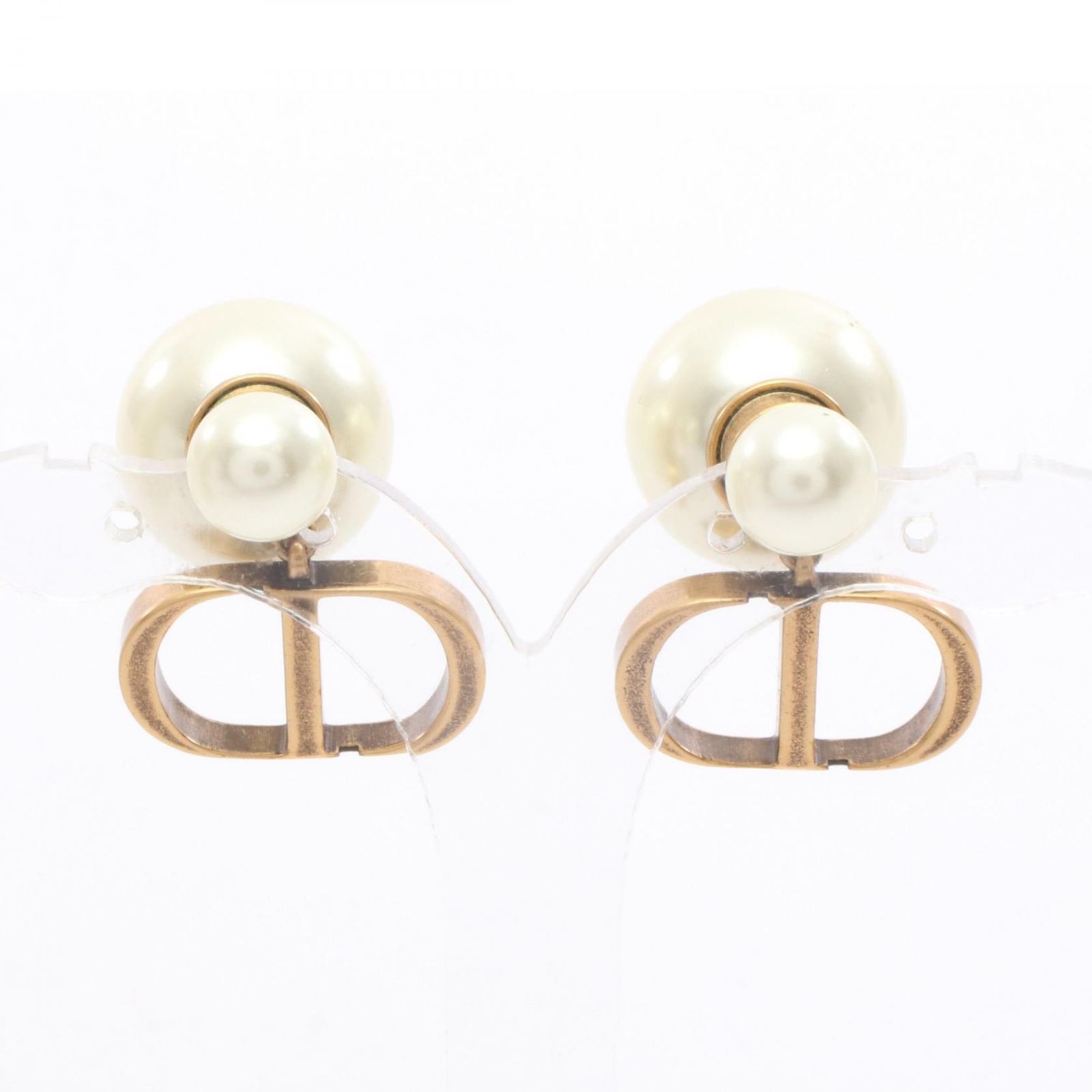 ディオール Dior ピアス CDロゴ GP ゴールドメッキ パールピアス レディース Used A