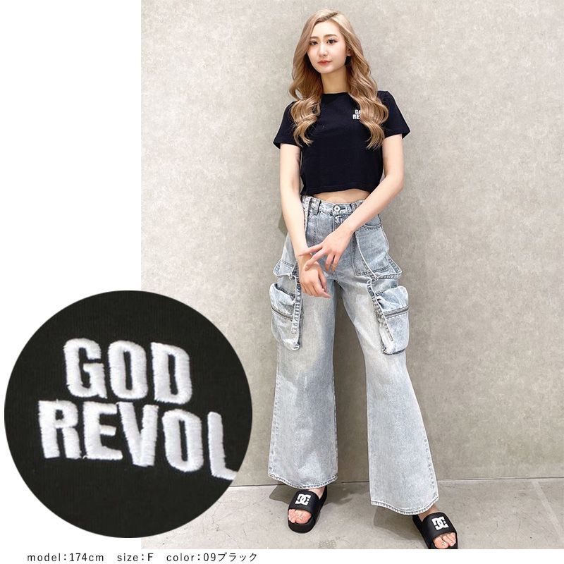 GOD REVOL GYDALMATIAN ショートTシャツ GYDA ジェイダ 072442710501 gyda レディース 半袖 Tシャツ  ショート丈 オフホワイト 黒 ブラック 無地 ロゴ ダルメシアン gyda Tシャツ 新品 正規品