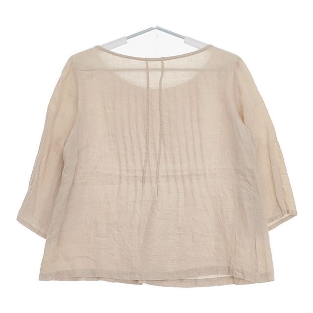 【未使用美品】ヤンマ産業　YAMMA リネン　ノーカラービッグシャツ　ベージュ系 美品】ヤンマ産業 YAMMA リネン ノーカラービッグシャツ ➀