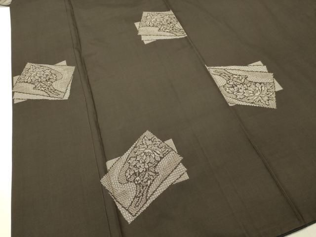 平和屋着物○本場大島紬 割り込み絣 地空き 色紙重ね花文 正絹 逸品  