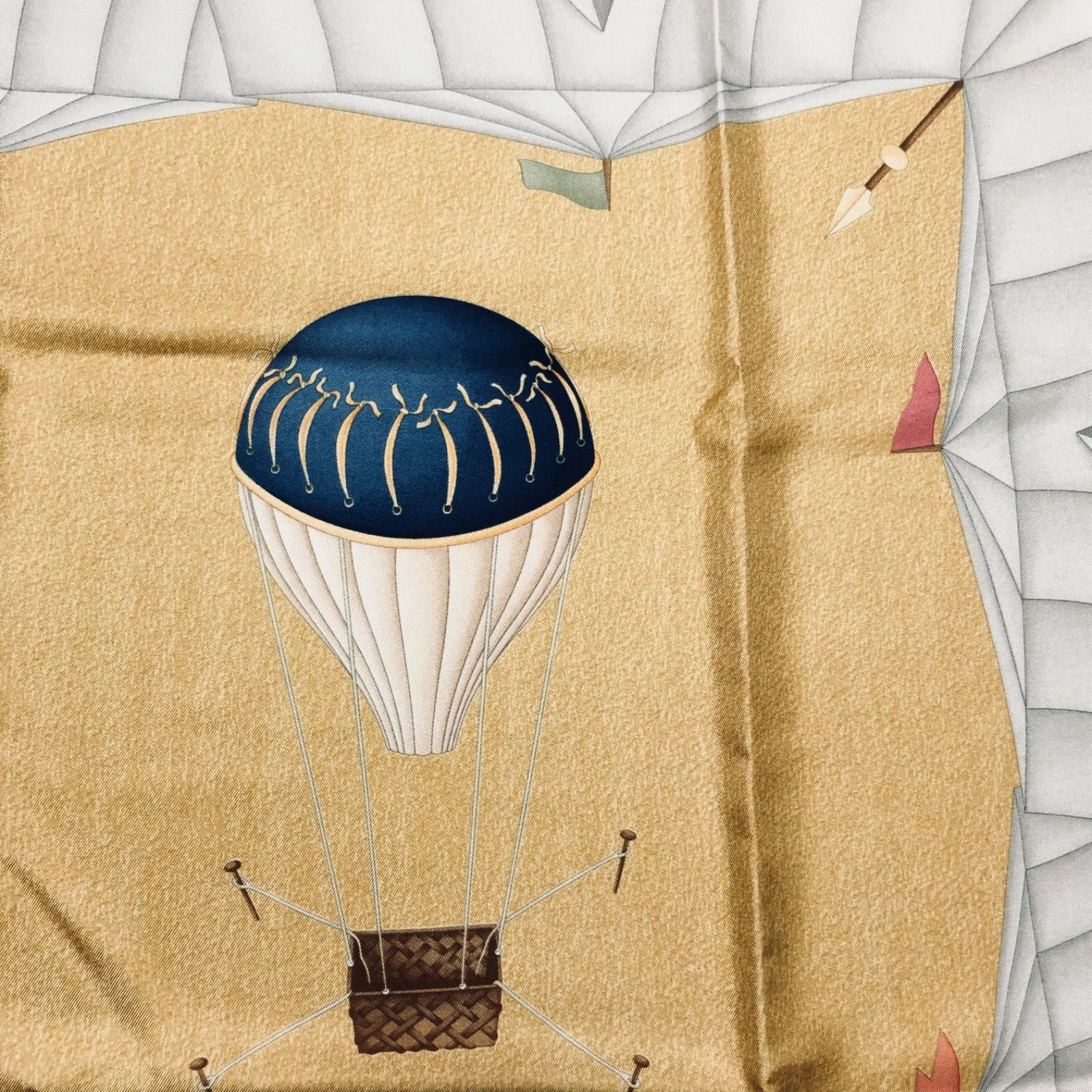 □美品□BVLGARI ブルガリ 大判スカーフ 気球 総柄 86×86cm 黄土色