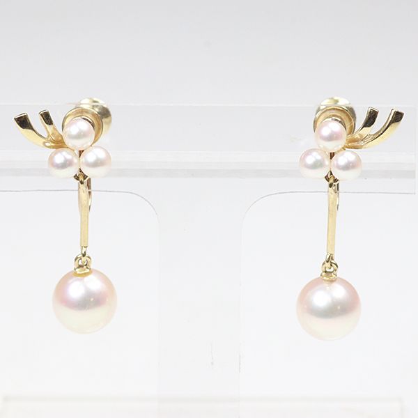 MIKIMOTO ミキモト パール イヤリング K14YG アコヤ真珠 イエローゴールド 揺れる