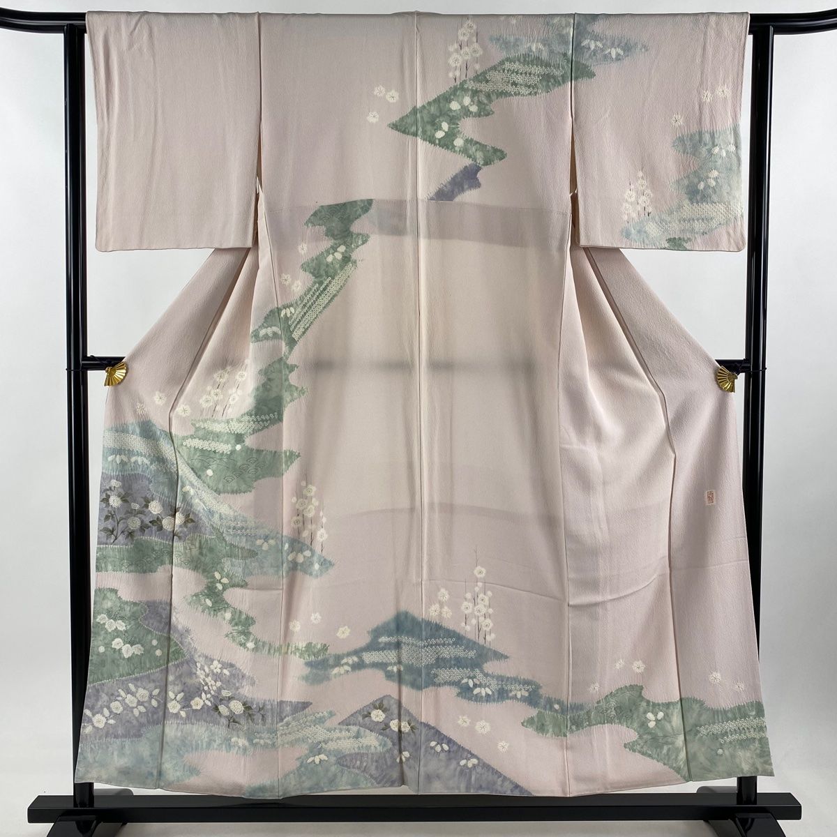 訪問着 身丈154cm 裄丈63cm S 袷 翠山工房 落款 辻が花 薄ピンク 正絹
