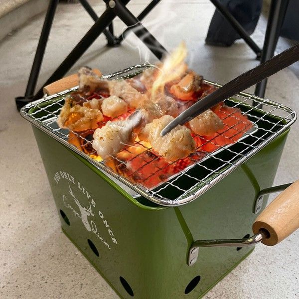 アウトドア キャンプ BBQコンロ 炭 バーベキューコンロ バーベキュー 網 セット グリル 組立不要 ミニコンロ コンロ お一人様 七輪 炭火  備長炭 - メルカリ