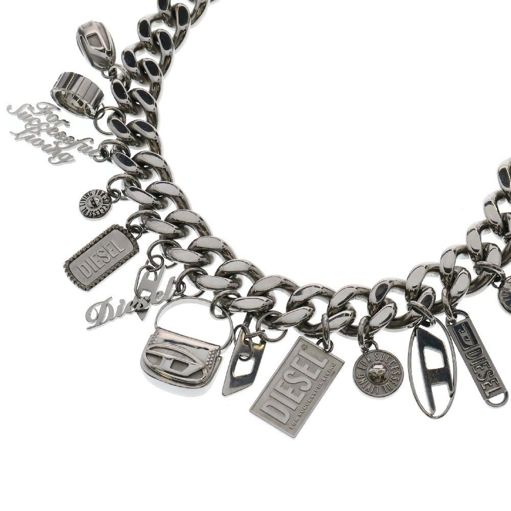 DIESEL ディーゼル Dx1521 jewel Stainless steel charm chain necklace チャームチェーンネックレス シルバー