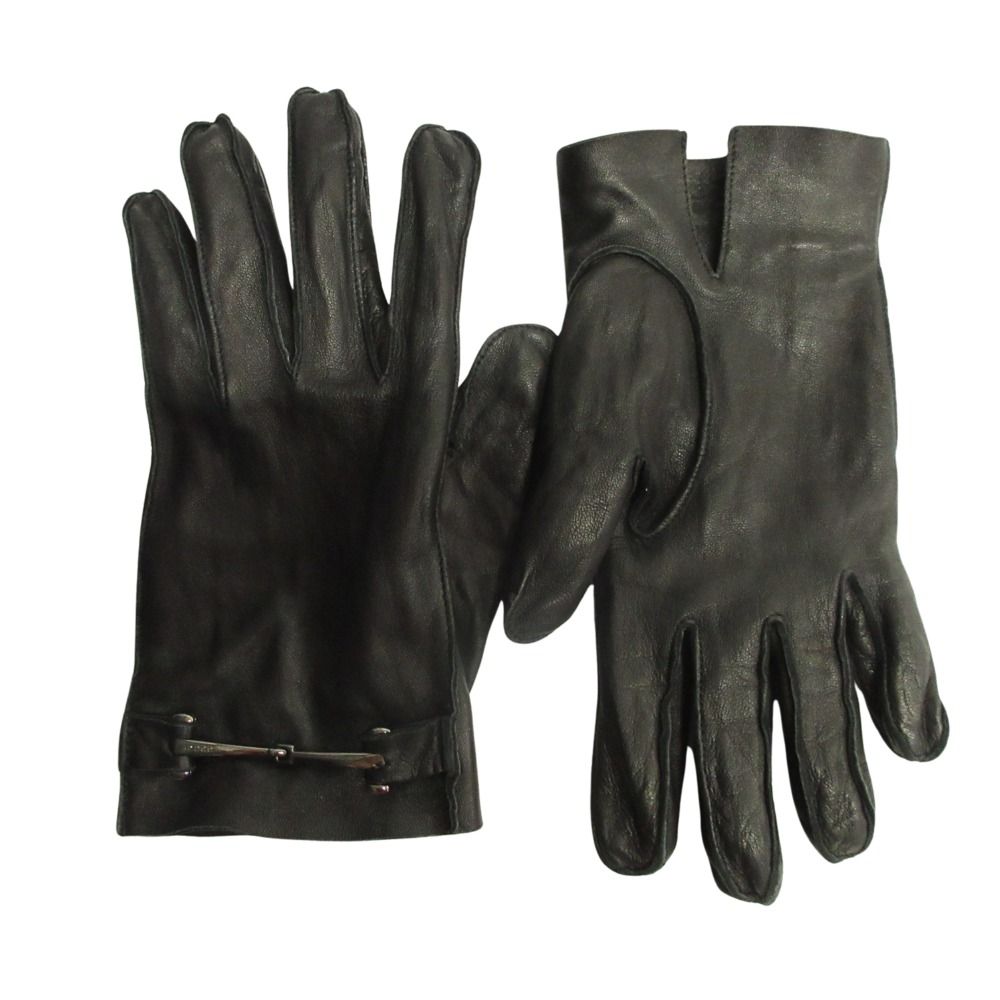 GUCCI グッチ ホースビット レザー グローブ 手袋 裏シルク サイズ8 黒 ブラック レディース 古着