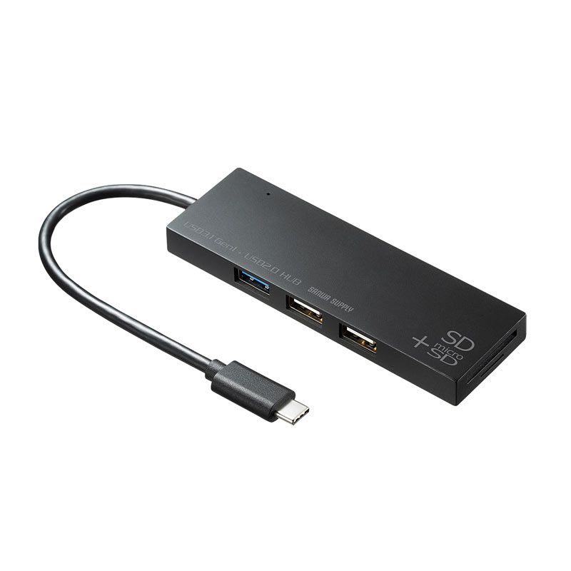 （まとめ買い）サンワサプライ USB Type-Cコンボハブ カードリーダー付き USB-3TCHC16BK 【×3セット】