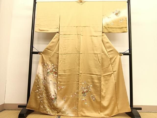 平和屋着物□訪問着 駒刺繍 花籠文 暈し染め 金彩 正絹 逸品  