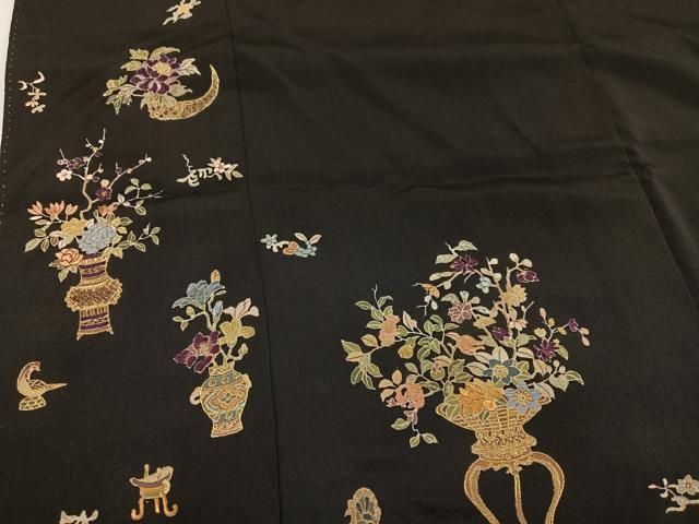 平和屋着物○野口真造 大彦二代目 江戸染繍友禅 黒留袖 飾花文 金彩