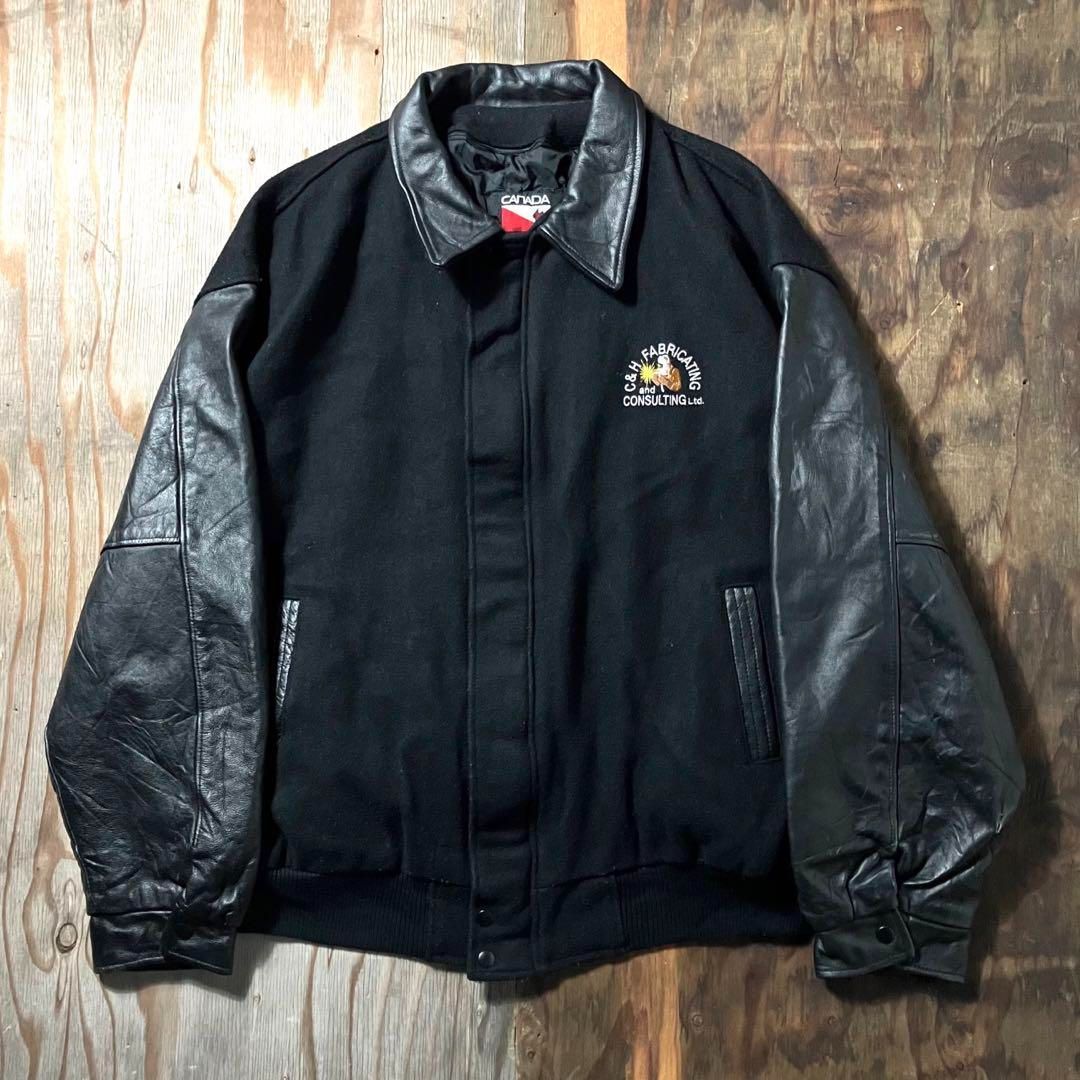 50s カナダ製　レザー　スポーツジャケット　スタジャン　ヴィンテージ YS3 USED 80S カナダ製 オールレザー スタジャン(Black*Yellow