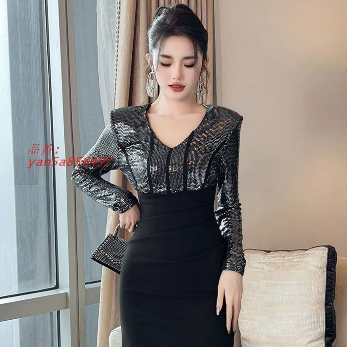 ビジュートップ ハイウエスト長袖ショートタイトワンピース