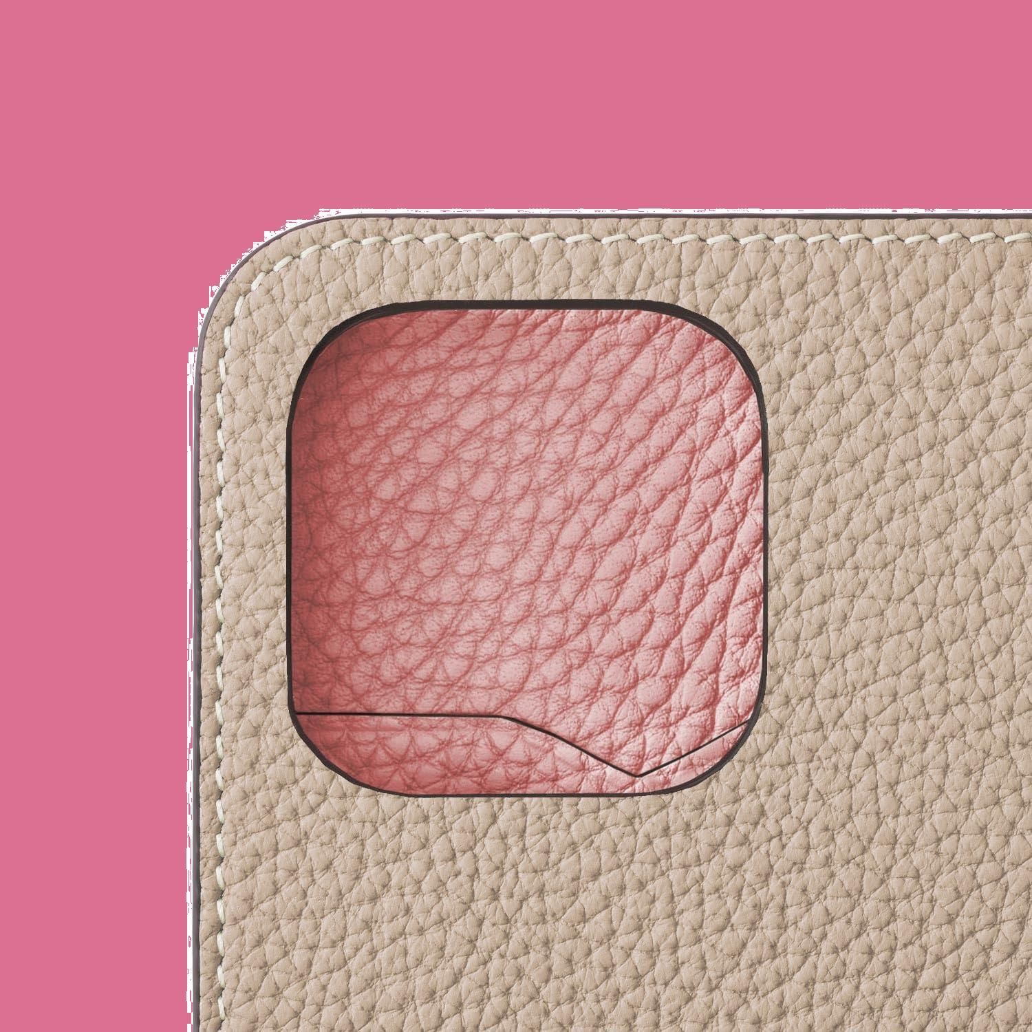 ボナベンチュラ iPhone15Pro 手帳型ケース グレージュ×コーラル