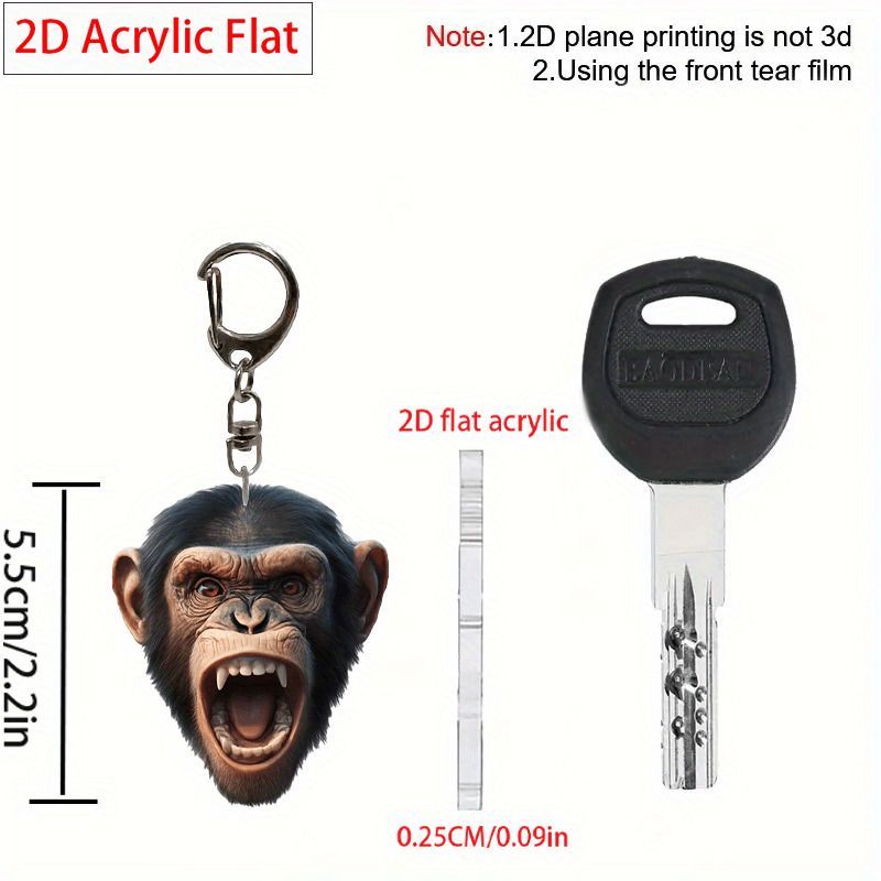 キーホルダー 叫ぶサルの顔 アクリル 小さめ 5.5cm 怒った猿 モンキー