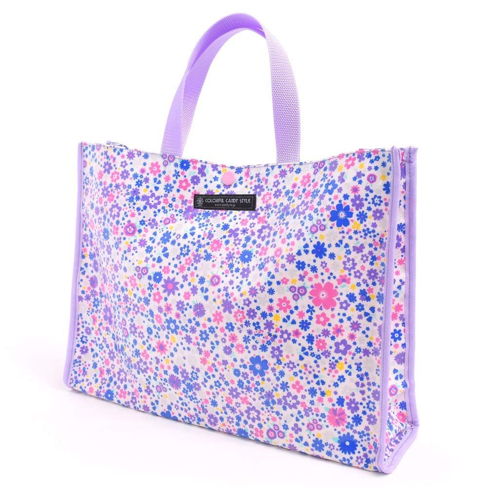 COLORFUL CANDY STYLE レッスンバッグ ナイロン プールバッグ 水泳バッグ 手さげかばん フラワー模様のエアリーシャワー(ラベンダー) N0345700