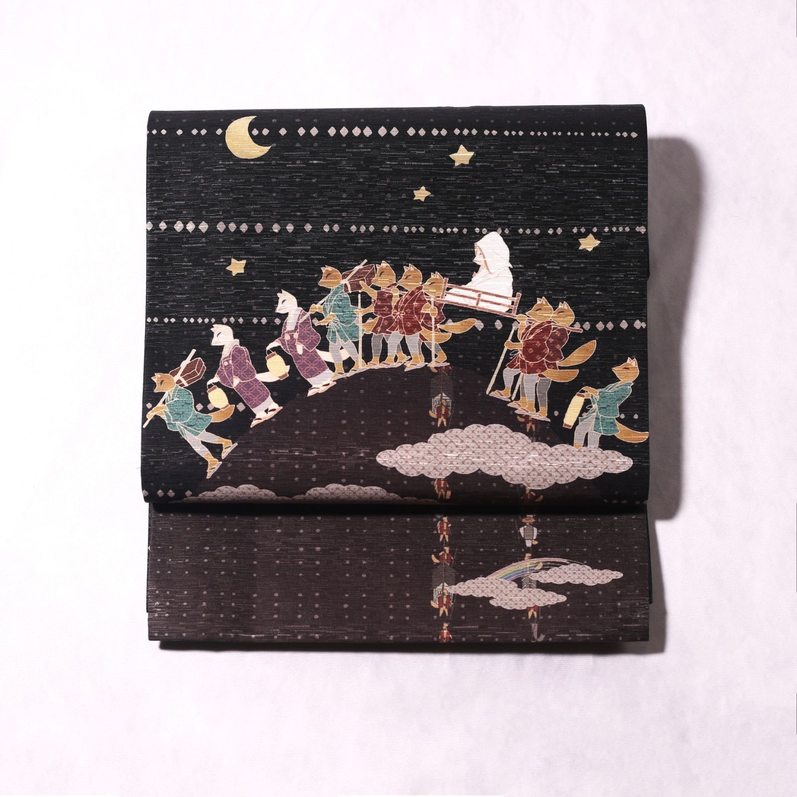 再入荷 .* 新品・未使用 WAKKA 正絹 京袋帯【狐の嫁入り／黒】お