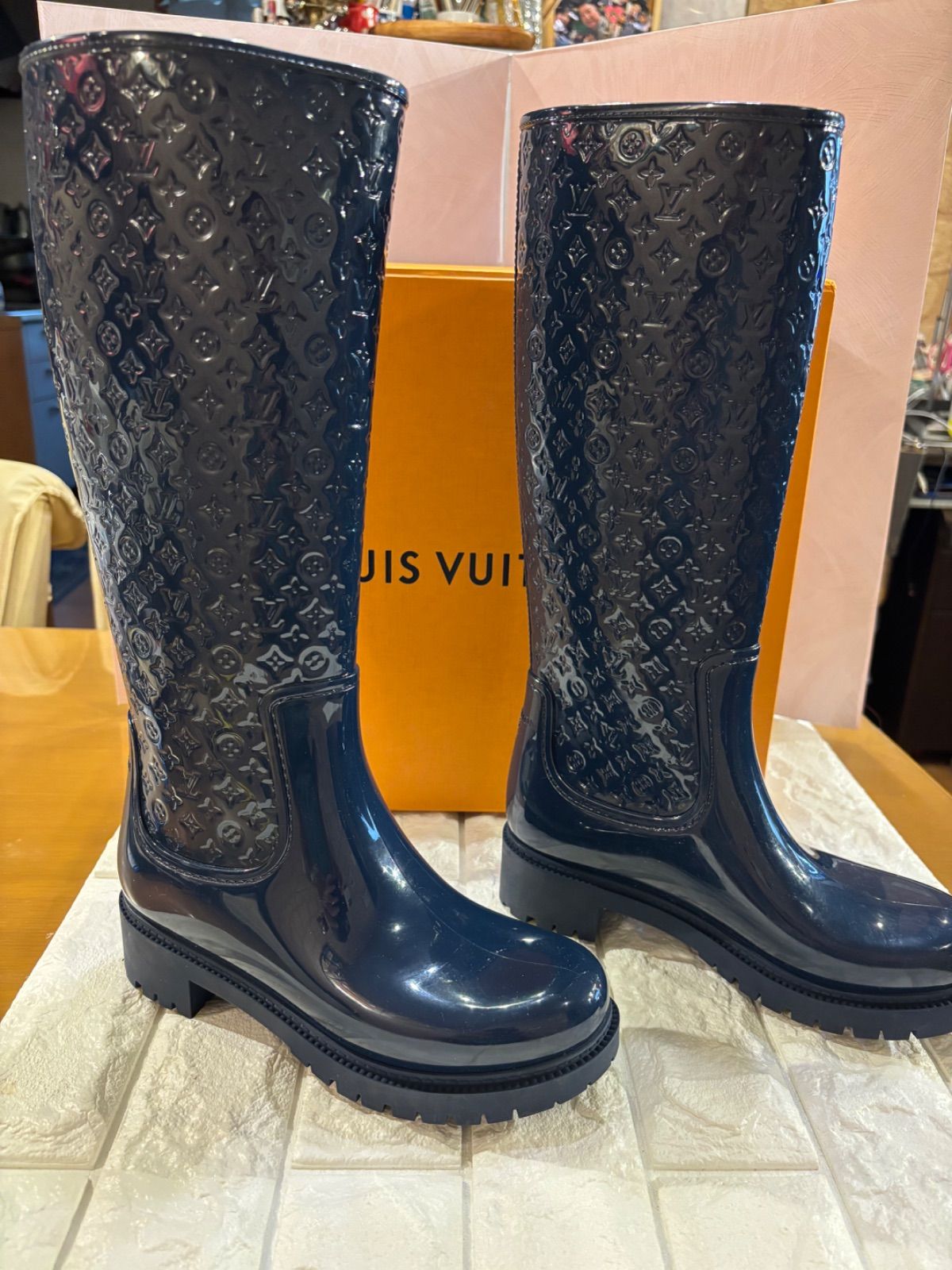 #美品Louis Vuitton ネイビーモノグラム長靴#レインブーツ#36 美品Louis Vuitton ネイビーモノグラム長靴#レインブーツ#36