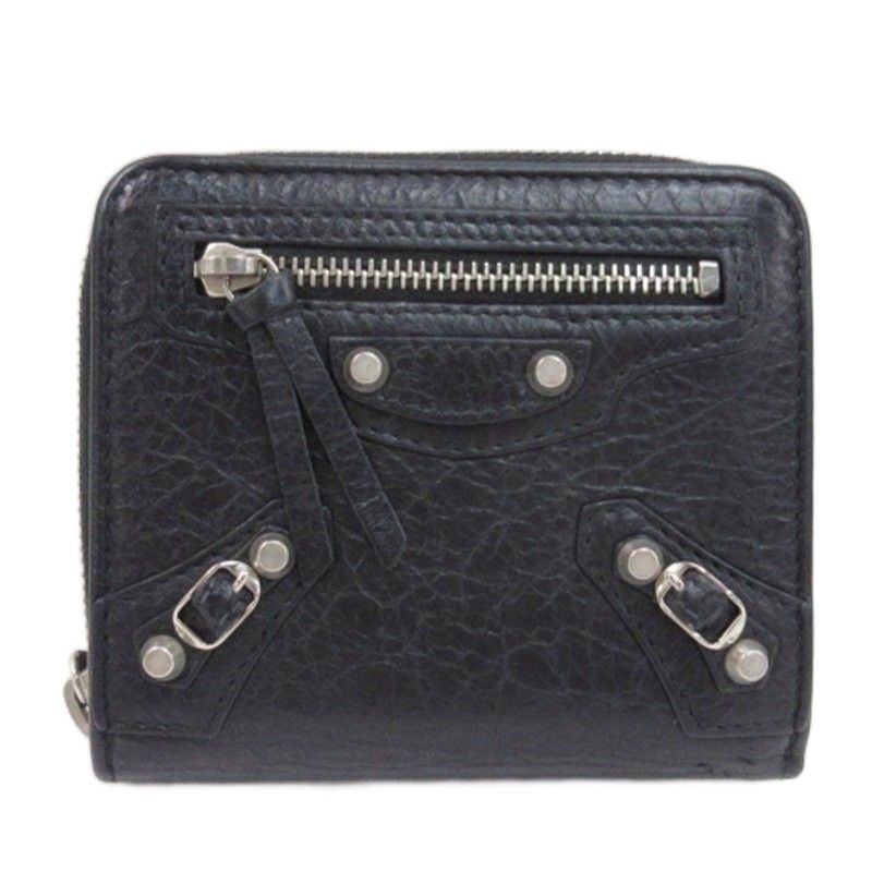 【極美品】BALENCIAGA 二つ折り財布 黒 レザー バレンシアガスクエアウォレット クロコ型押し 黒 ユニセックス