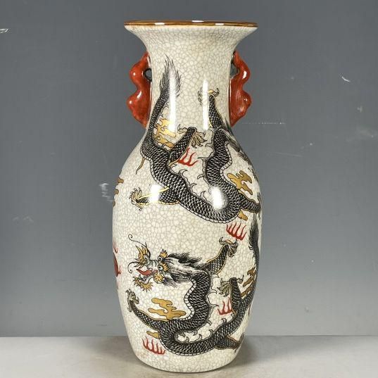 竜の紋の両耳瓶 装飾品 陶磁器 現代工芸品 美術品 置物 - メルカリ
