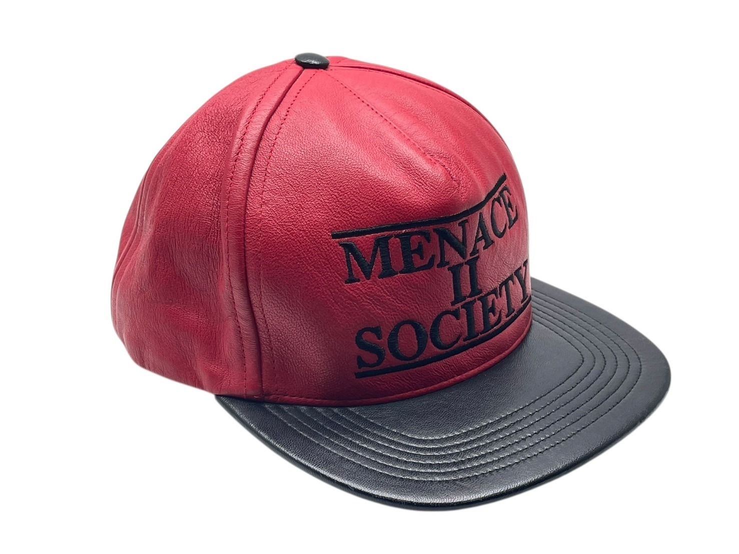 SUPREME シュプリーム MENACE Ⅱ SOCIETY キャップ 刺繍 レッド ブラック レザー 4 b 007666