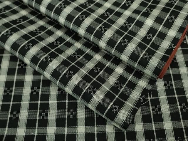 平和屋着物 上 紬 花織 黒地 DZAB0178kh5