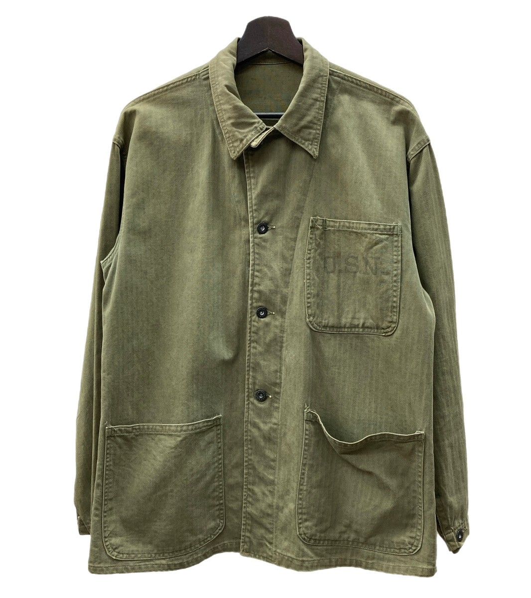 【ビンテージ】 n-3 hbtジャケット　ヘリンボーンツイル　月桂樹ボタン　大戦 ミリタリー Military 40's U.S.NAVY N-3 HBT Vintage