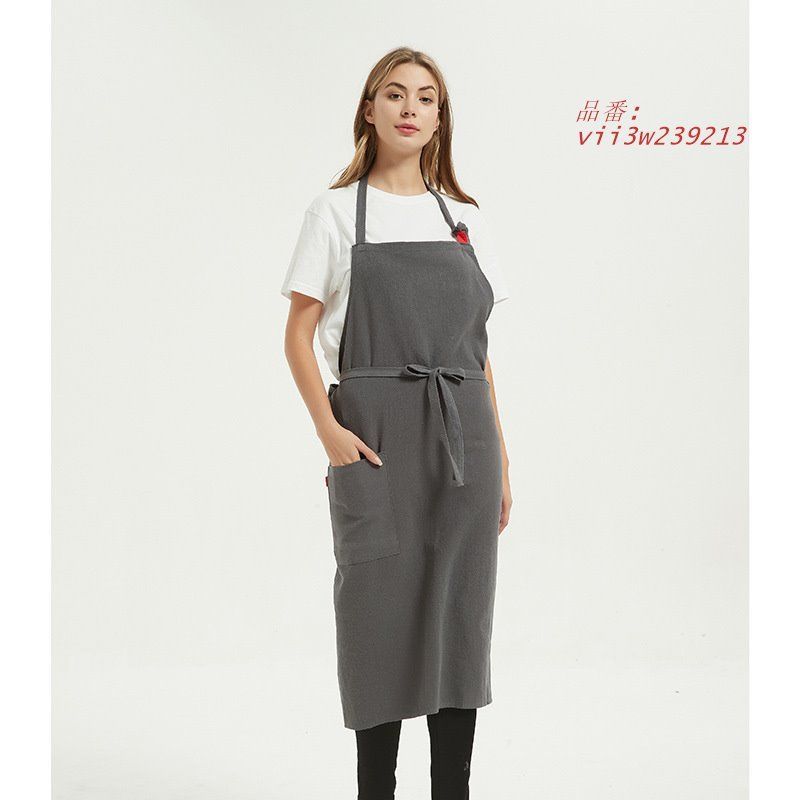 綿麻 エプロン 多色 亜麻 少女青年 カフェ 作業用 作業服 ミルクティー店 vii3w239213 エプロン 綿麻 作業服 綿麻マルチストライプエプロン ブラック ワーク