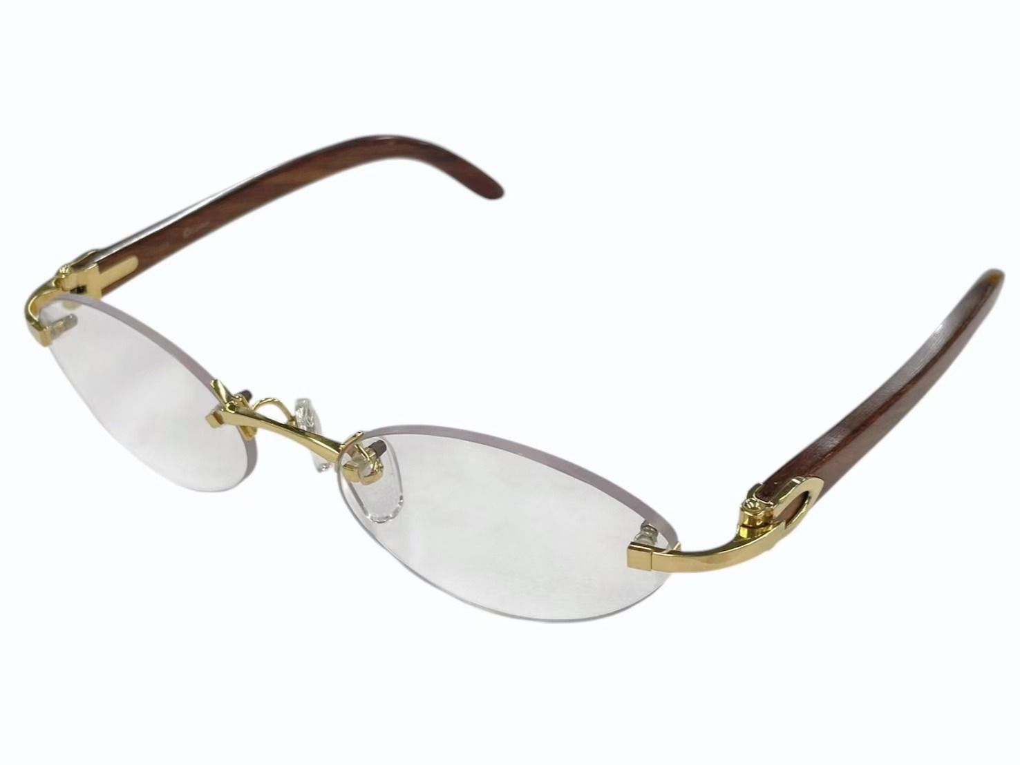 カルティエ CARTIER リムレス 度入り メガネ 衣料品 ウッド / メタル レディース ブラウン系 / シルバー系 【中古】 Cartier カルティエ メガネ リムレス ウッドテンプル 眼鏡 アイウェア