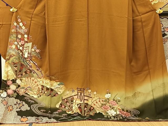✲豪華 刺繍 お振り袖 最高級古典柄振袖 関芳/最高級金彩刺繍友禅 紺/金/ネイビー 鞠柄