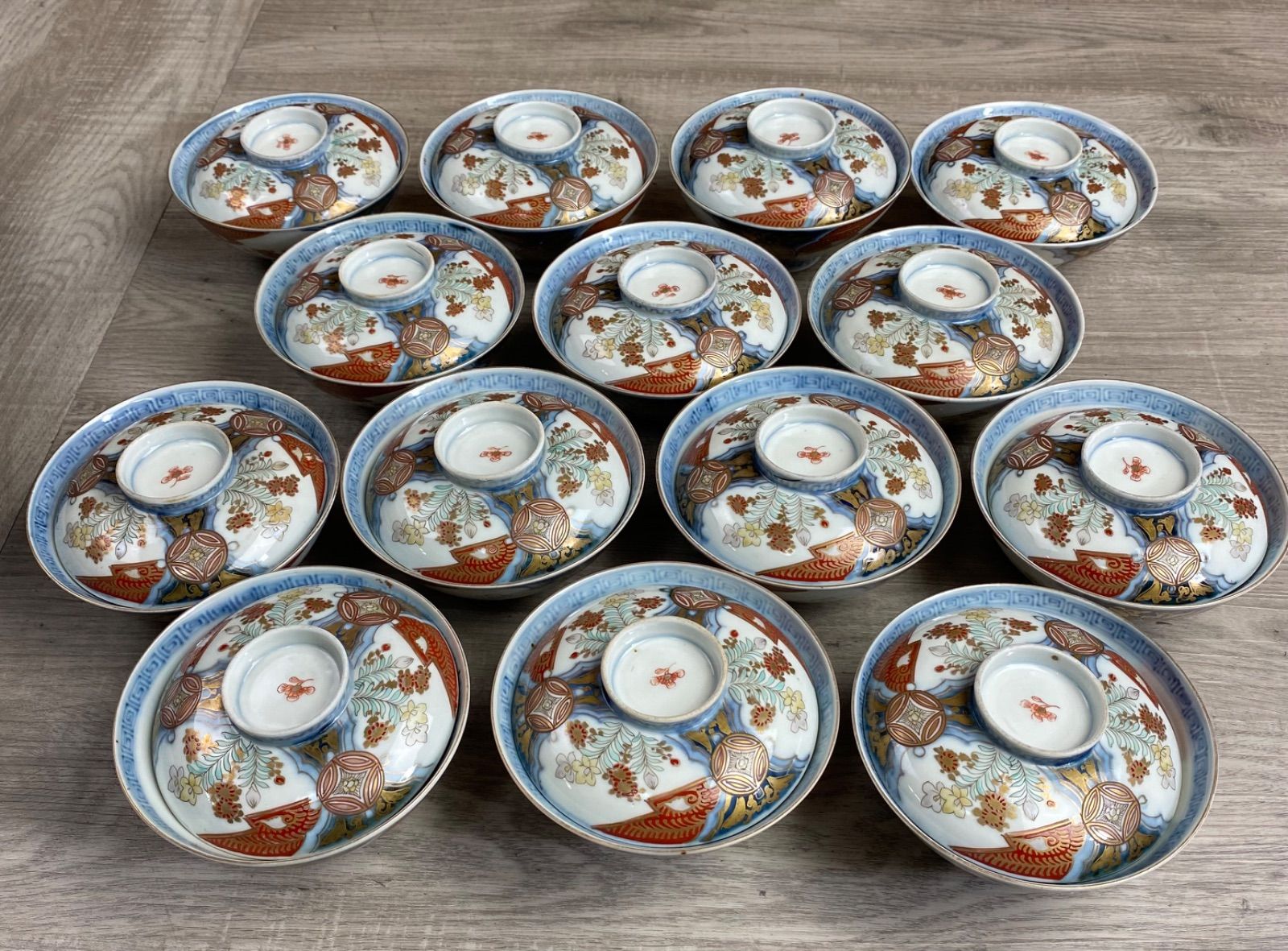 伊万里焼 錦手茶漬茶碗 蓋付き茶碗 14客