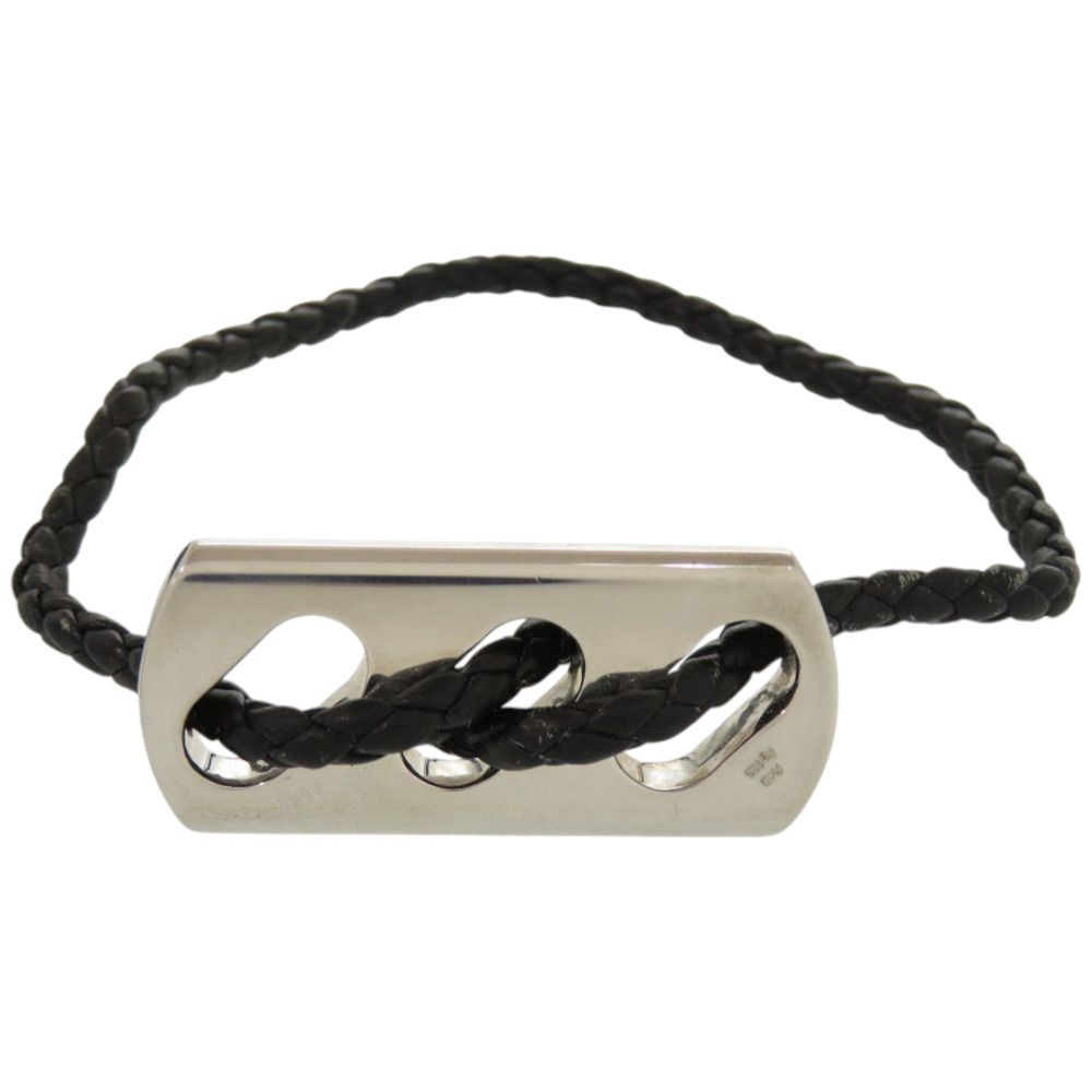 エルメス　バングル　レザー黒　❌シルバーカラー 美品 エルメス レザー シルバー925 ブラック シルバー金具 黒