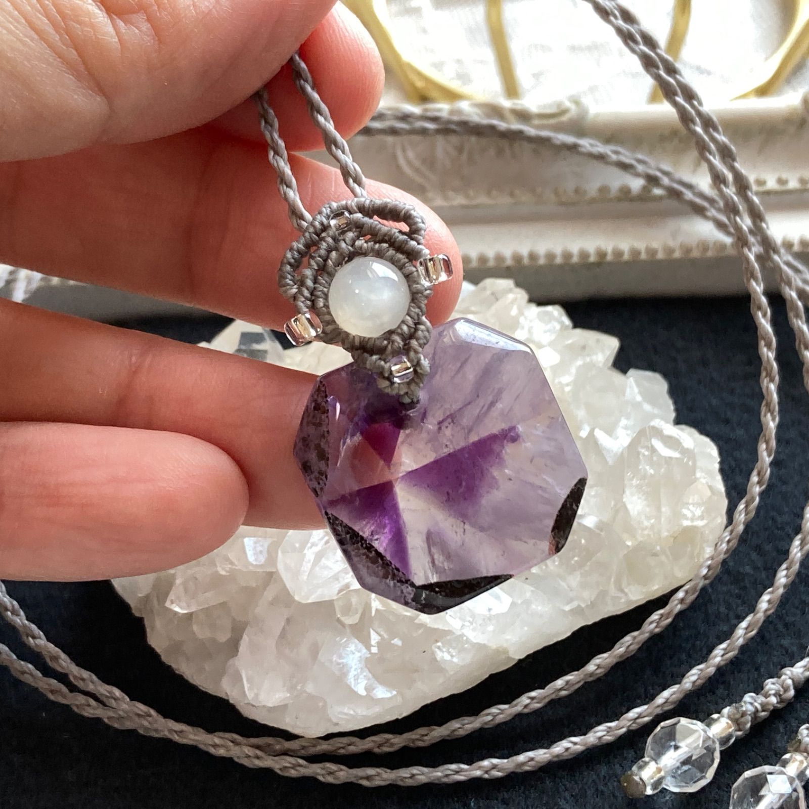 マクラメ編み トラピッチェアメジスト ネックレス ハンドメイド 1点物