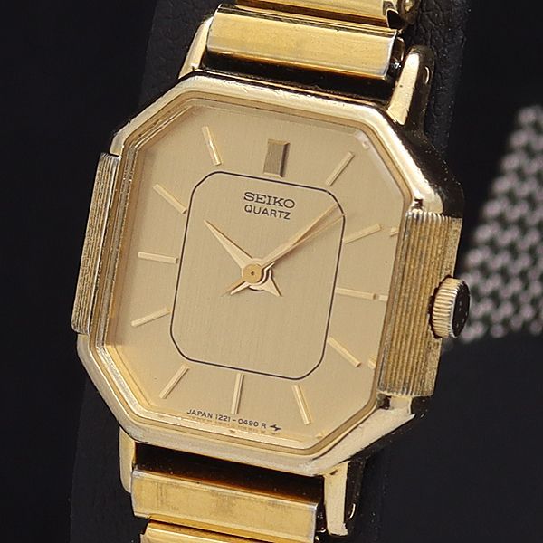 セイコー QZ 1221-5330 ゴールド文字盤 レディース腕時計 NKG
