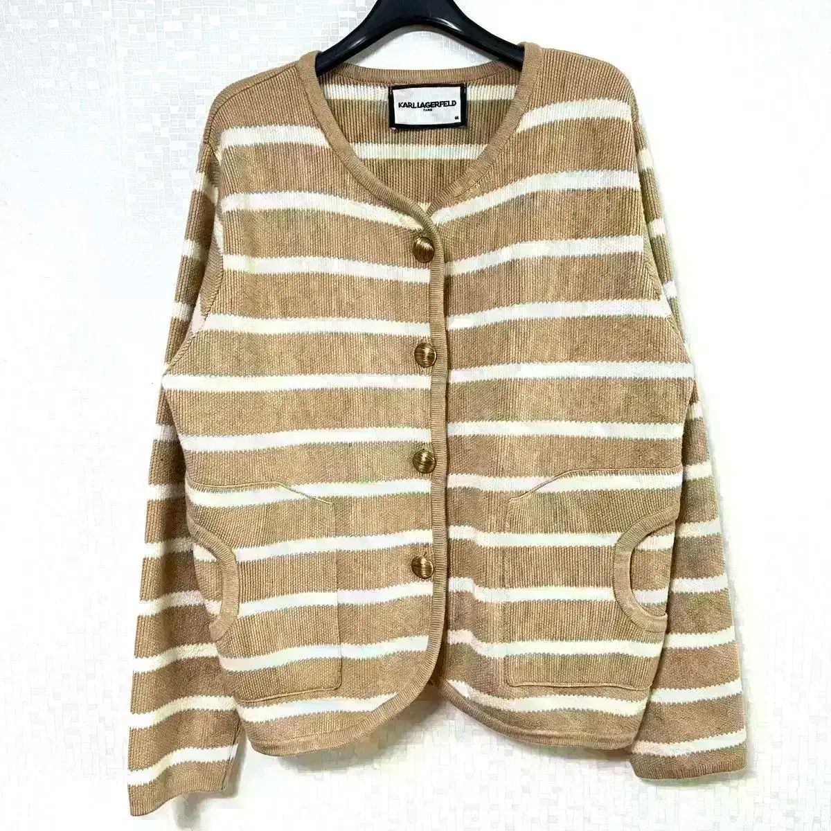 LOUIS FÉRAUD ストライプニットカーディガン　新品未使用♡ 66 90 (本物) カラガーフェルド レディース ストライプ ニット