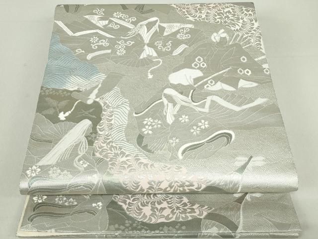 平和屋着物◎六通柄袋帯 平安雅人物文様 プラチナ箔 手織二重箔