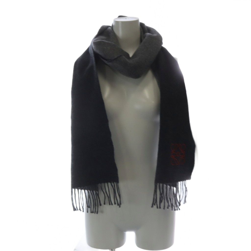 ロエベ　マフラー カシミヤ混　アナグラム刺繍　ロゴ フリンジ　ライトグレー ロエベ マフラー カシミヤ混 アナグラム刺繍 ロゴ フリンジ ライトグレー