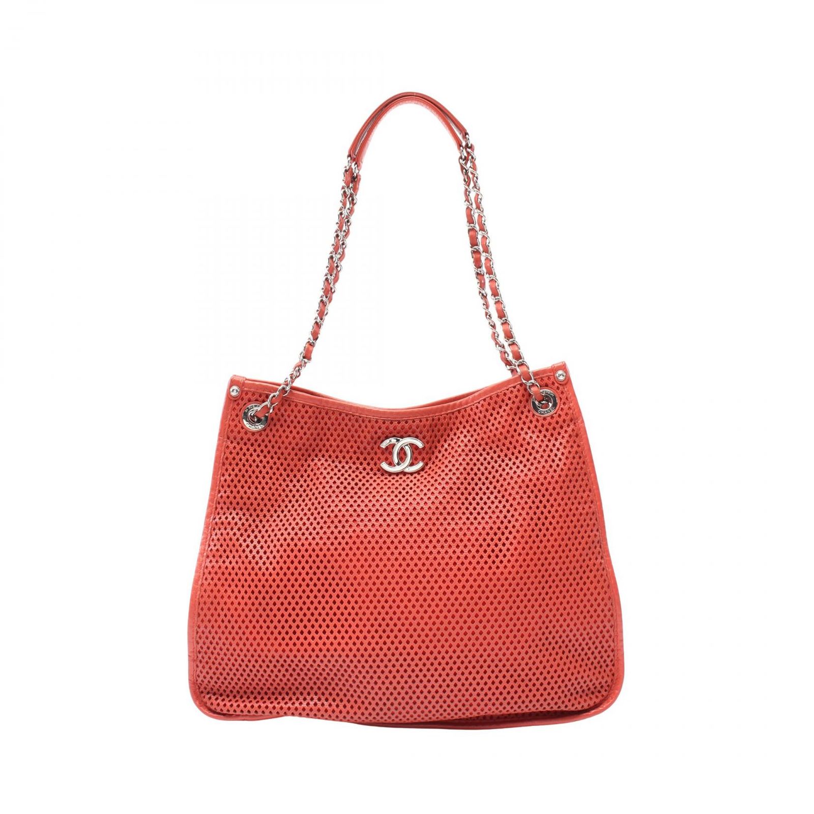 シャネル CHANEL トートバッグ ココマーク メッシュ A67655 レザー チェーントート 塗り有 レディース Used B