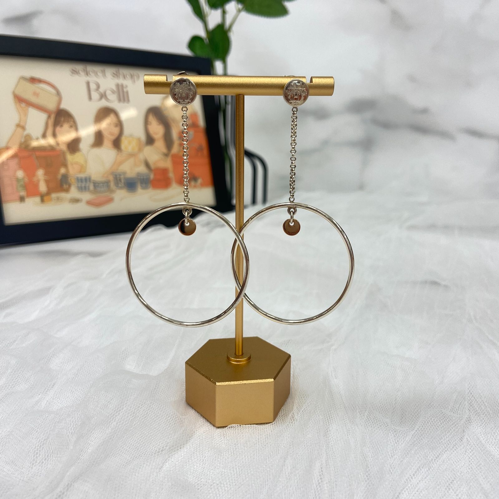 鑑定済み 】エルメス 《 エクスリブリス フープピアス 》 シルバー925 