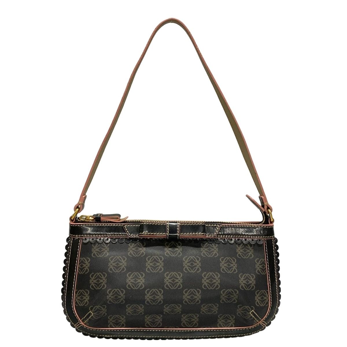 LOEWE ロエベ ショルダーバッグ アナグラム柄 黒×ピンク リボン レザー